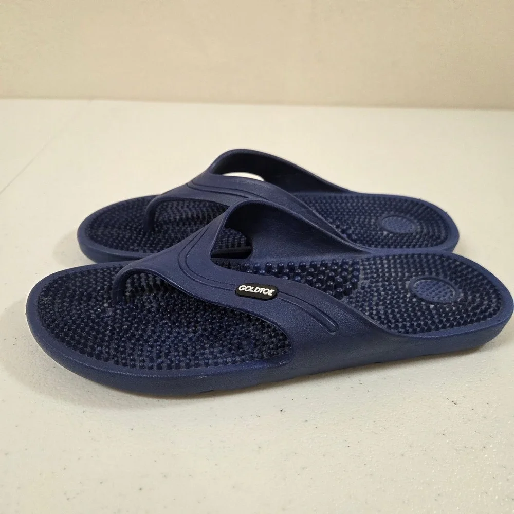 Goldtoe‎ Mens Navy Blue Massage Footbed Flip Flop Sandals YSL-01 Size Small